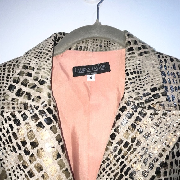 LAUREN TAYLOR Metallic Gold Black Animal Print Blazer Women’s 4 - Picture 5 of 6